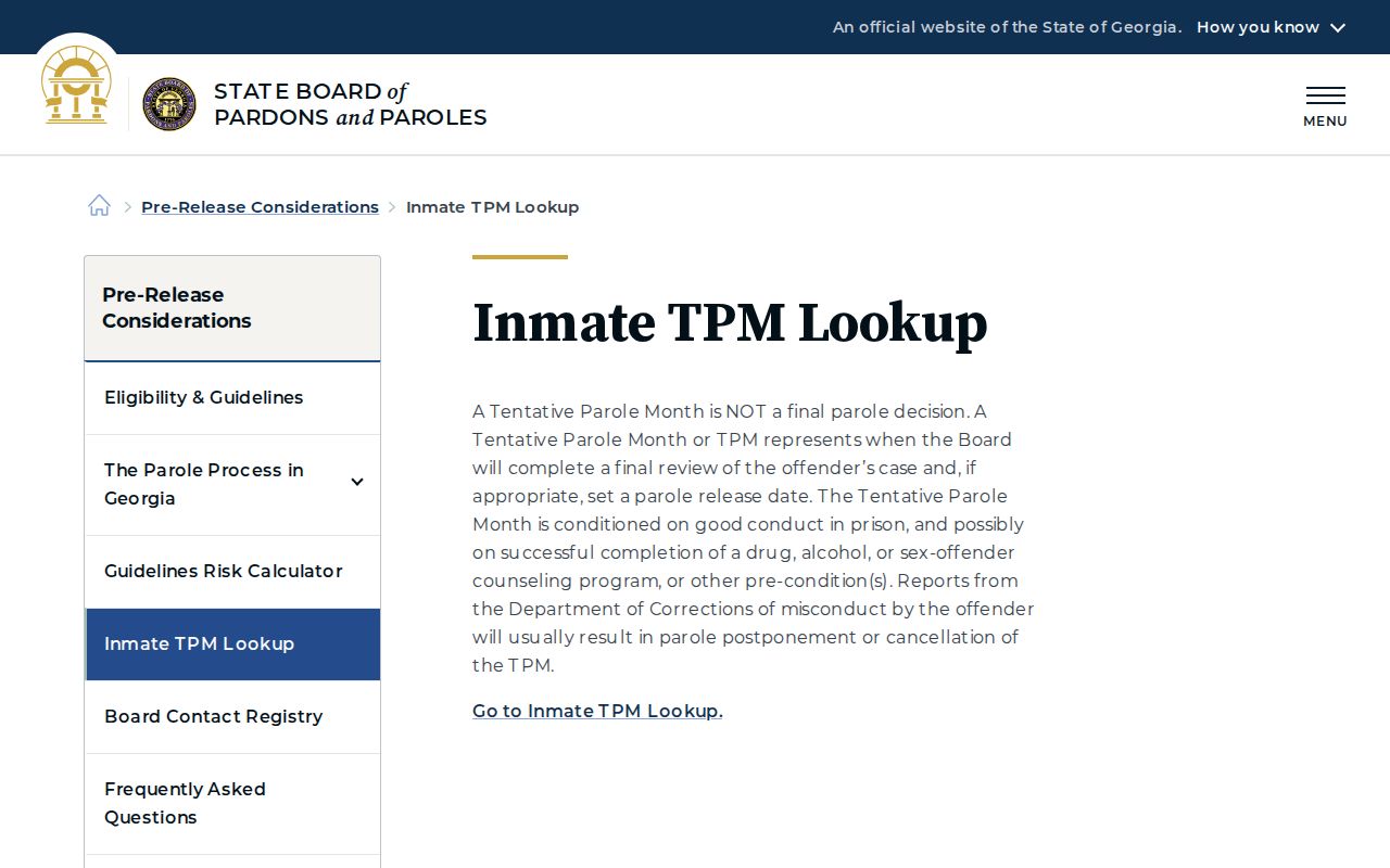 Walker County release date lookup through Georgia TPM records