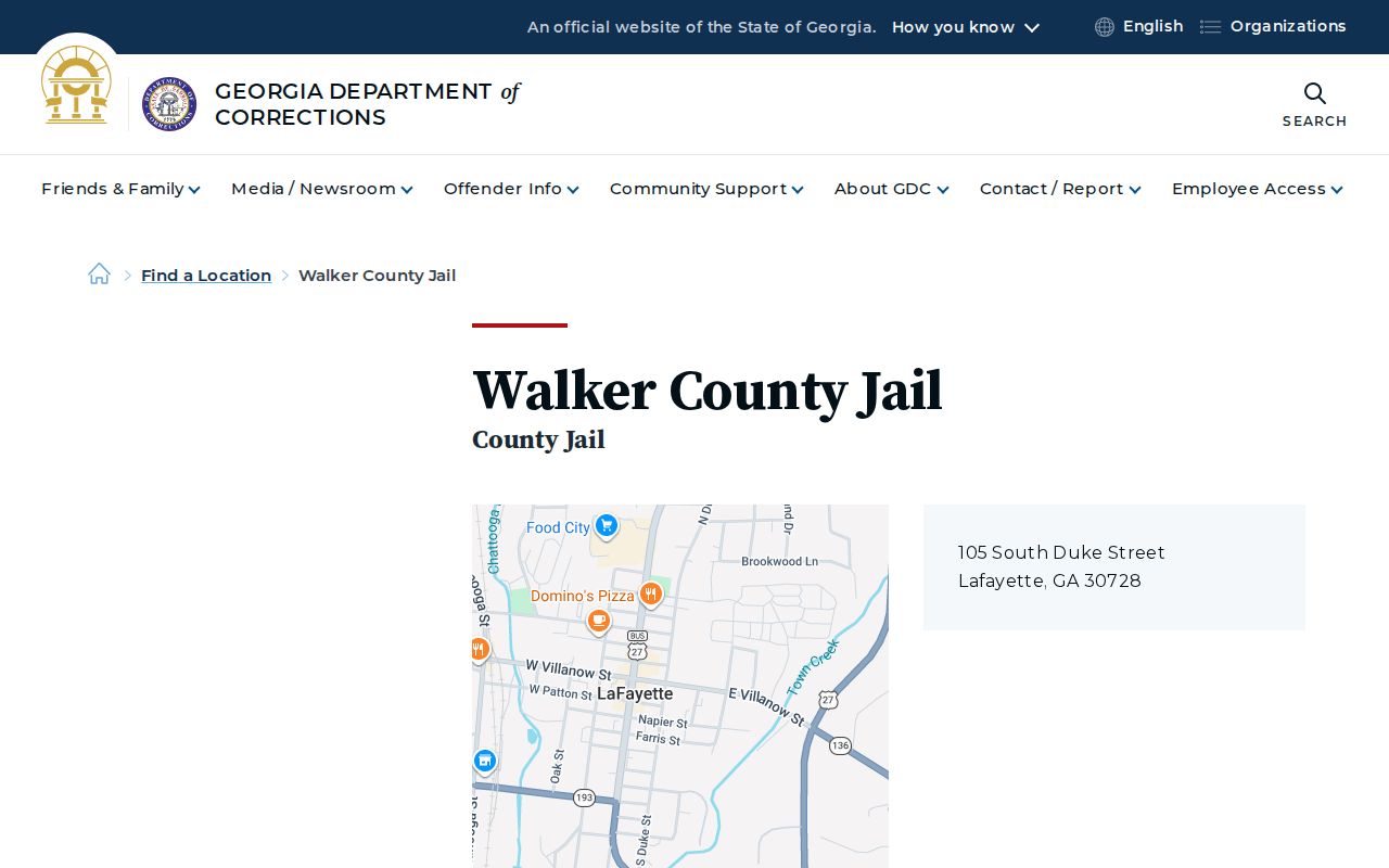 Georgia Department of Corrections Walker County Jail location listing