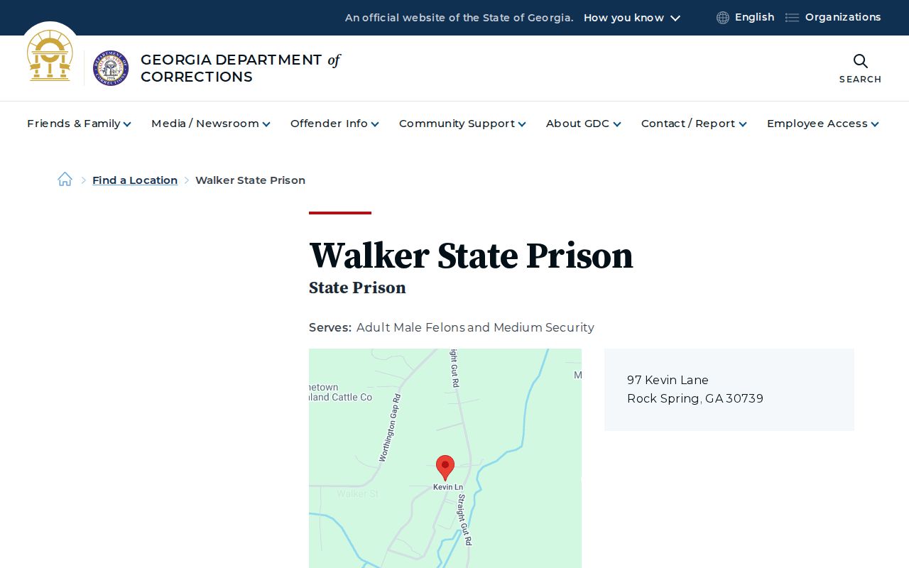 Georgia Department of Corrections Walker State Prison official profile