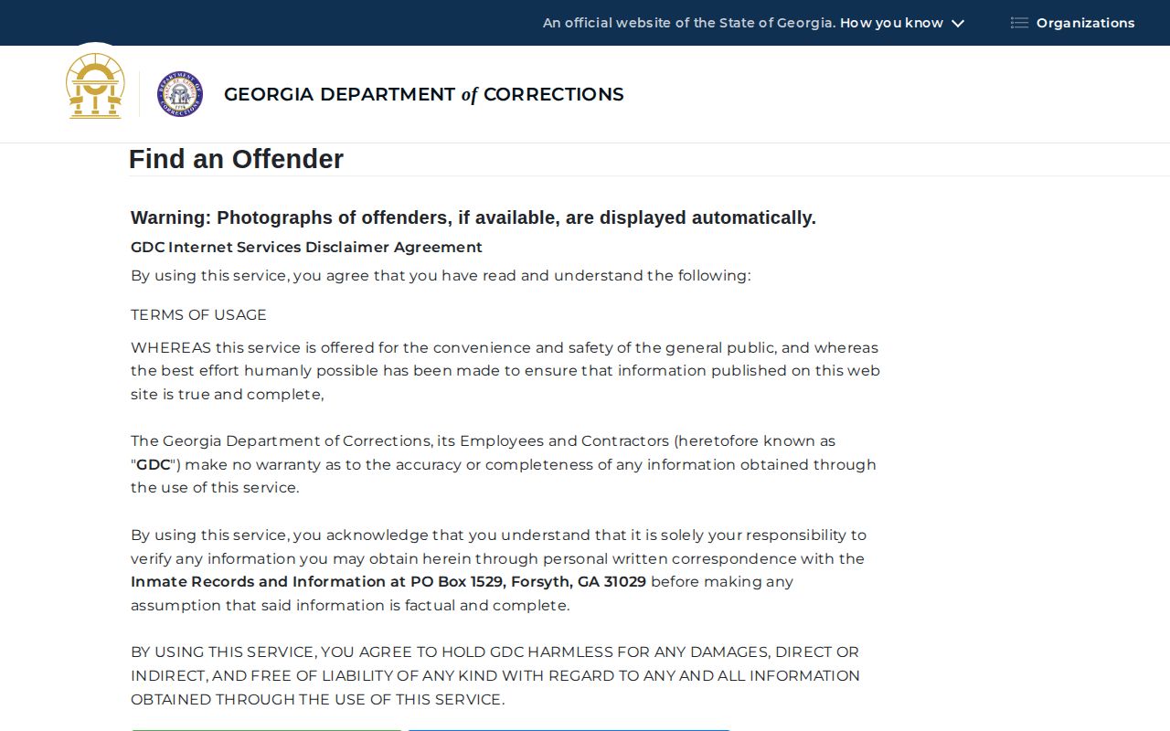 Georgia Department of Corrections offender search used for Walker County state custody