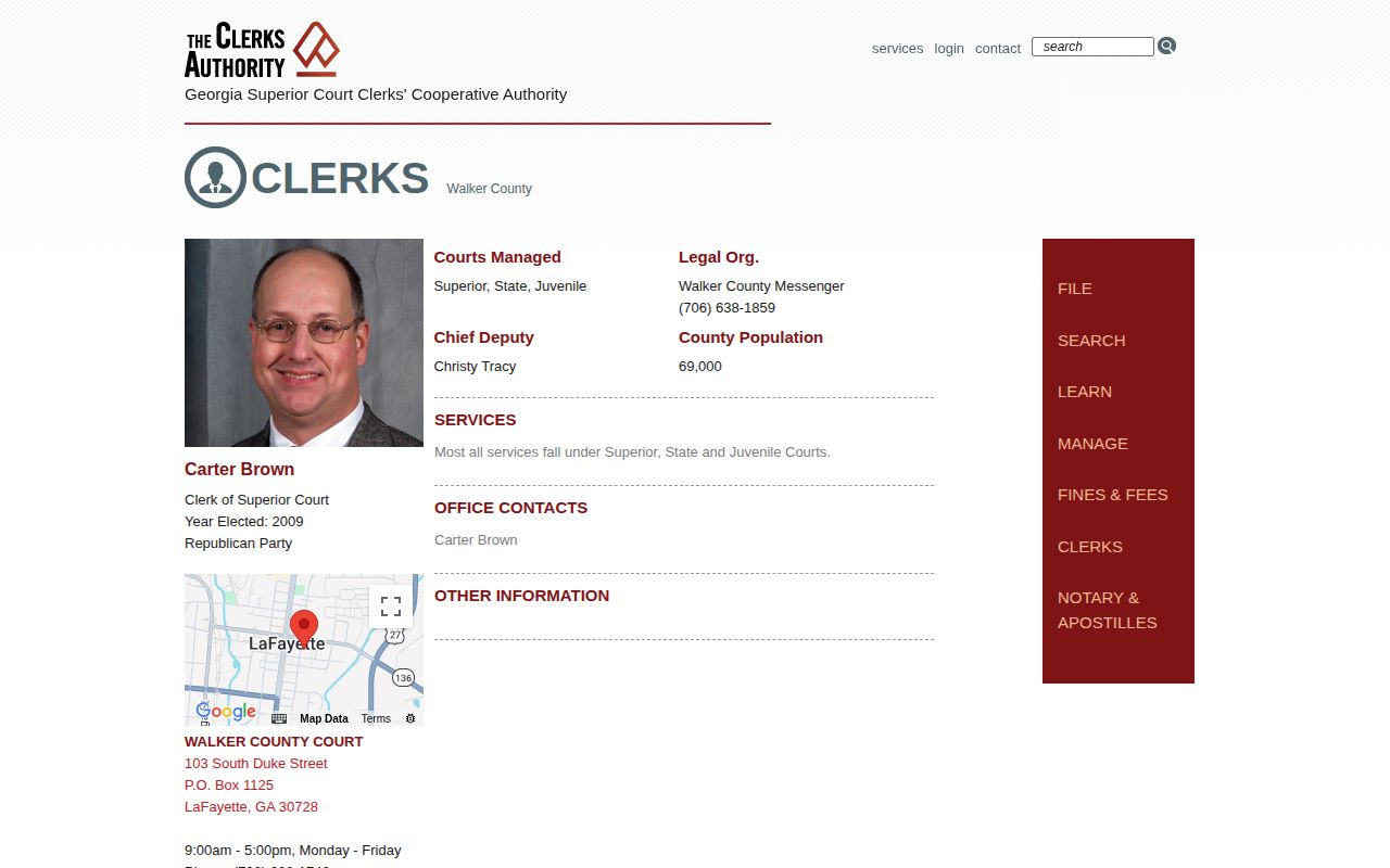 GSCCCA directory entry for the Walker County Clerk of Superior Court